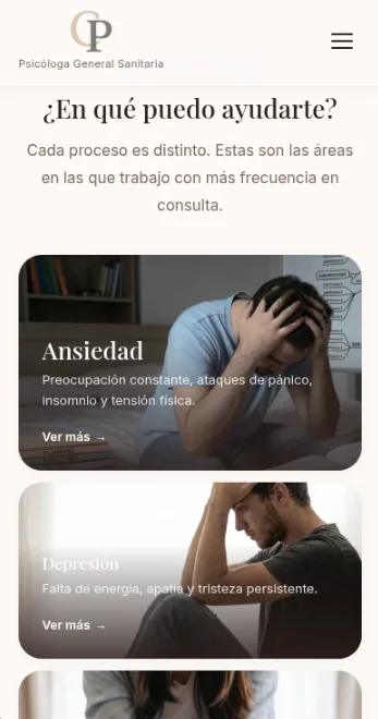Mobile view of the Cristina Pardo website