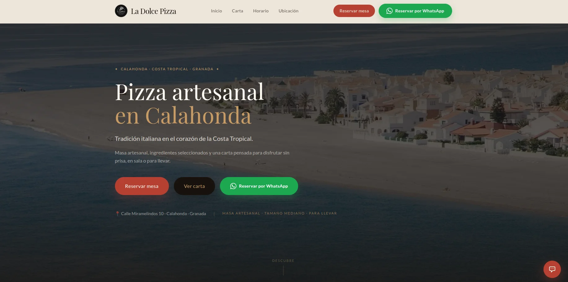 La Dolce Pizza website with booking system