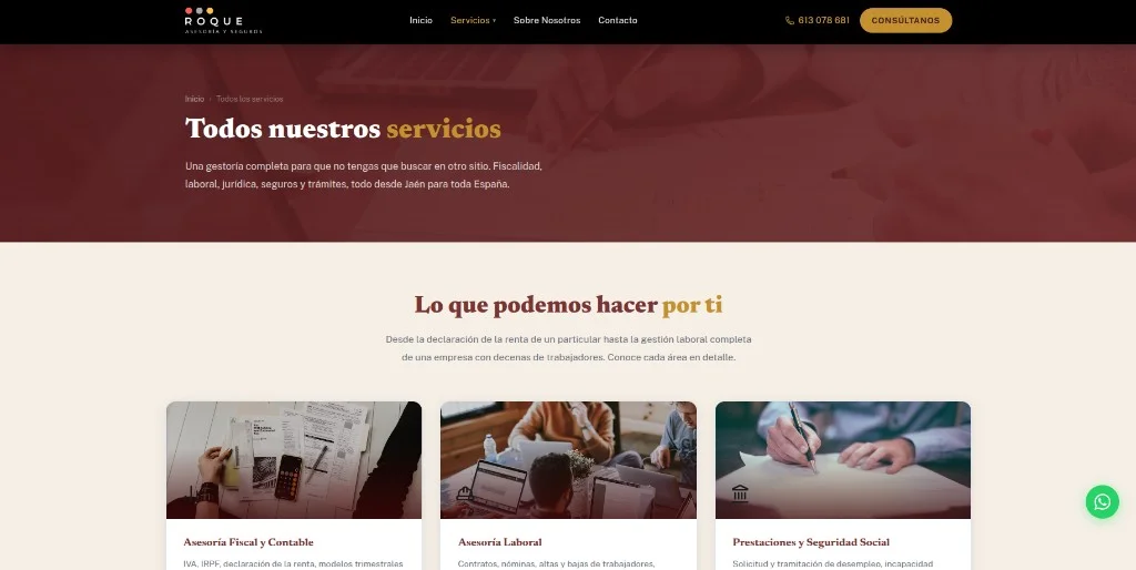 Roque Asesoría all services page